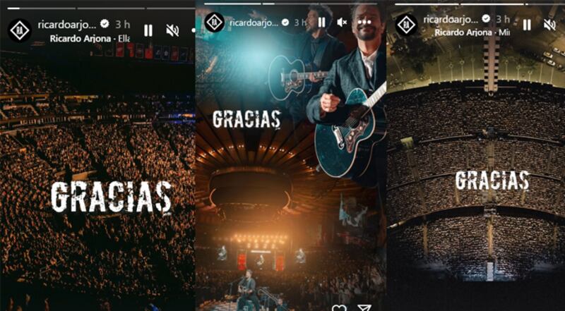 Ricardo Arjona expresó su agradecimiento en tres historias en Instagram