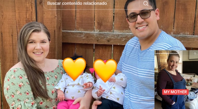 Catherine publicó en su cuenta de TikTok, una foto de ella con su esposo y sus bebés, seguida por una foto de su madre, a quien acusó de ser la amante de su marido